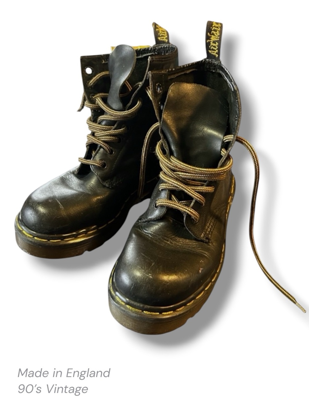 Rare Vintage 90s Doc Martens AirWare Black Leather Combat Boots Made in England